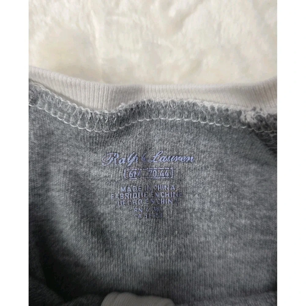 Ralph Lauren Baby Boy Gray White Footless Romper Jumpsuit 6M Pony Logo